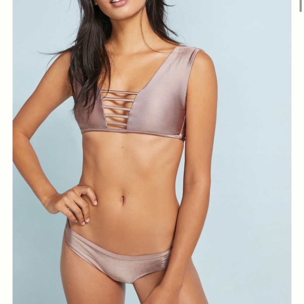 NWT Maaji Anthropologie Champagne Floral Reversible Tie Up Bikini Set Large L